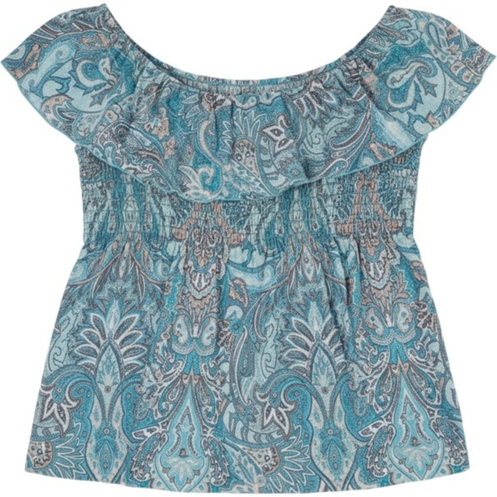 Lane Bryant Venezia 22/24 Blue Paisley Smocked Ruffle Top Boho Y2K